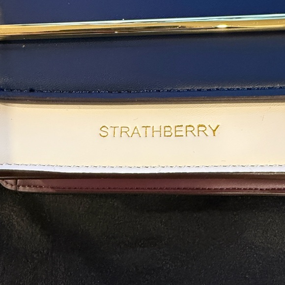 Strathberry Navy and White Crossbody Bag with Gold Chain - Picture 3 of 8